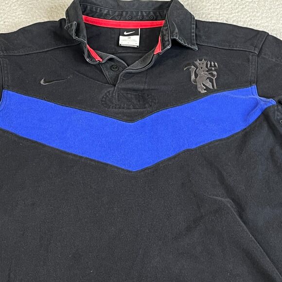 Nike Manchester United Long Sleeve Rugby Shirt Men M Black Blue Embroidered - Picture 3 of 14